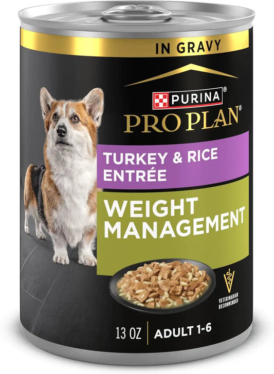 Purina Pro Plan Weight Management Wet Dog Food, Turkey & Rice, (12) 13 oz