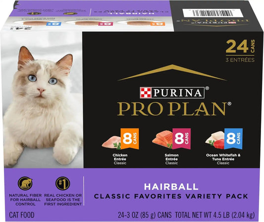 Purina Pro Plan Hairball Control Wet Cat Food Variety Pack, (24), 3 oz Cans