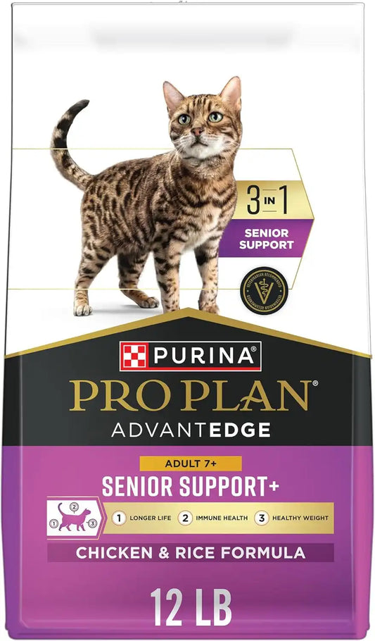 Purina Pro Plan AdvantEDGE Senior Support Dry Cat Food, Chicken, 12 lb Bag