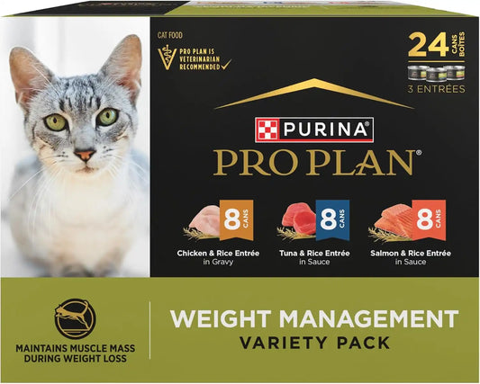 Purina Pro Plan Weight Management Wet Cat Food Variety Pack, (24) 3 oz Cans