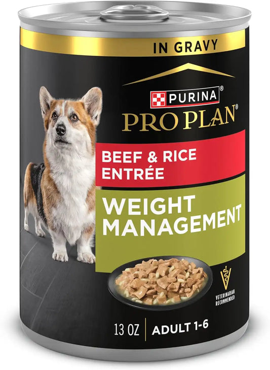 Purina Pro Plan Weight Management Wet Dog Food, Beef & Rice, (12) 13 oz