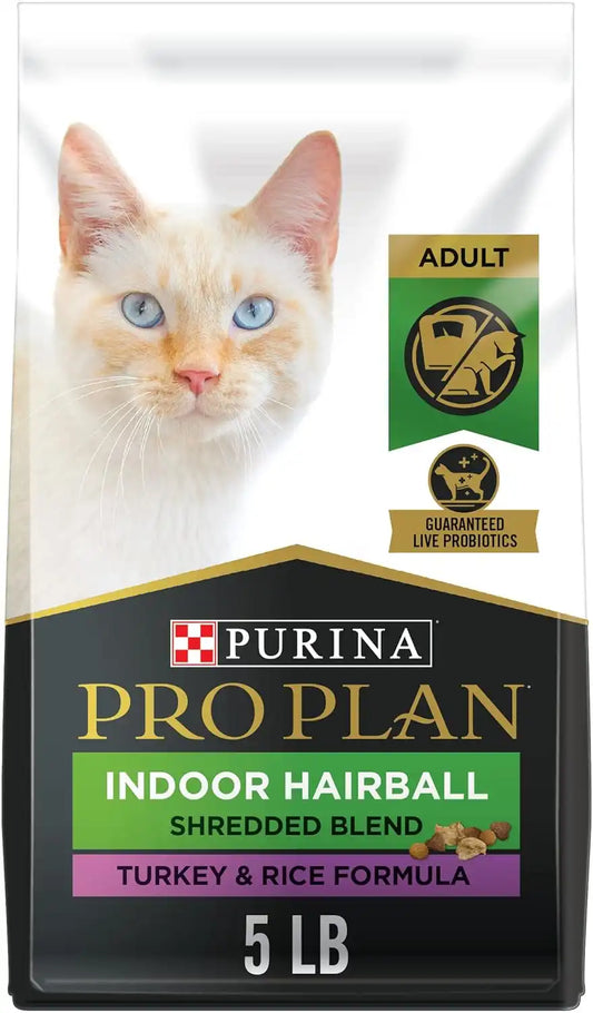 Purina Pro Plan Hairball Management, Indoor Cat Food, Shredded Blend Turkey and Rice Formula - 5 lb. Bag