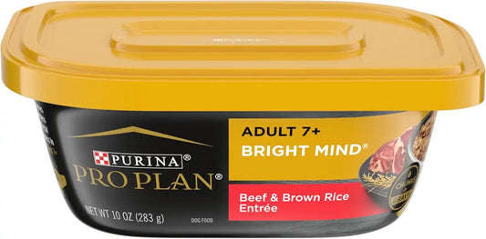 Purina Pro Plan Bright Mind Senior Wet Dog Food, Beef & Rice (8) 10 oz Tubs