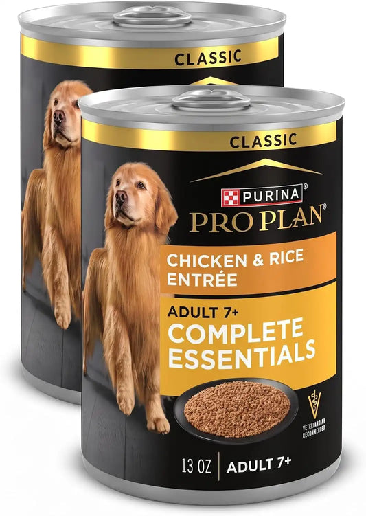 Purina Pro Plan Wet Dog Food for Senior Dogs Adult 7 Plus Chicken and Rice Entree Classic - 13 oz. Cans,(Pack of 24)