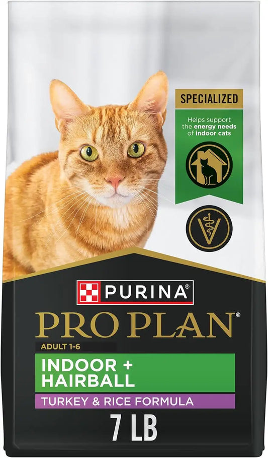 Purina Pro Plan Hairball Management Indoor Dry Cat Food, Turkey, 7 lb Bag