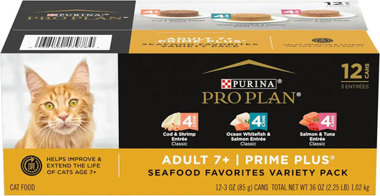 Purina Pro Plan Adult 7+ Senior Wet Cat Food Pate Variety Pack, (2x12) 3 oz