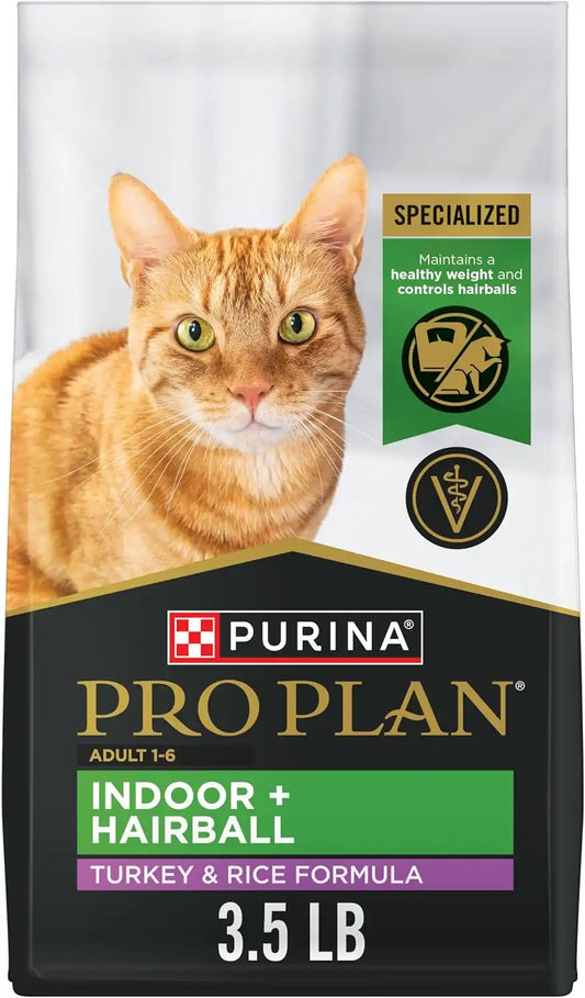 Purina Pro Plan Hairball Management Indoor Dry Cat Food, Turkey, 3.5 lb Bag