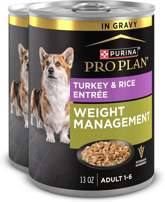 Purina Pro Plan Weight Management Wet Dog Food Turkey and Rice Entree in Gravy - 13 oz. Cans,(Pack of 24)