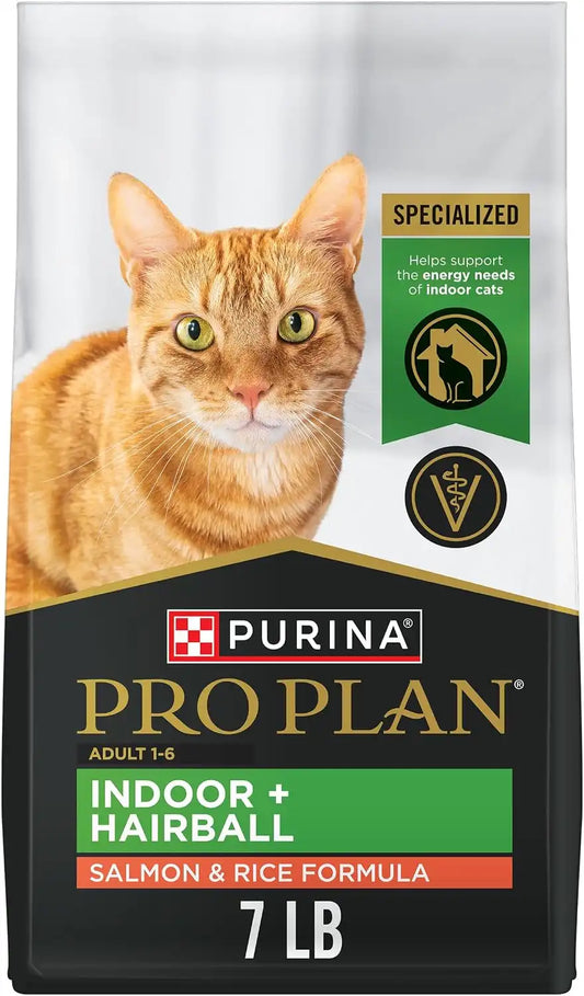 Purina Pro Plan Hairball, Healthy Weight, Indoor Dry Cat Food, Focus Indoor Care Salmon & Rice Formula - 7 lb. Bag