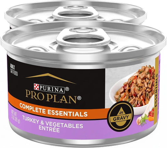 Purina Pro Plan Gravy, High Protein Wet Cat Food, Complete Essentials Turkey & Vegetable Entree - (Pack of 48) 3 oz. Pull-Top Cans