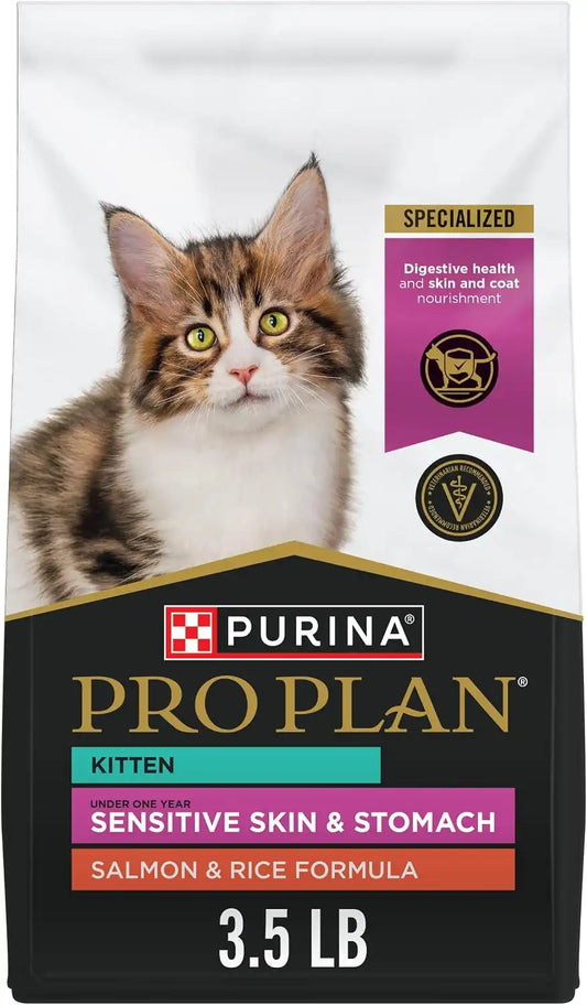Purina Pro Plan Sensitive Skin and Stomach Kitten Food Salmon and Rice Formula 3.5 Pound (Pack of 1)