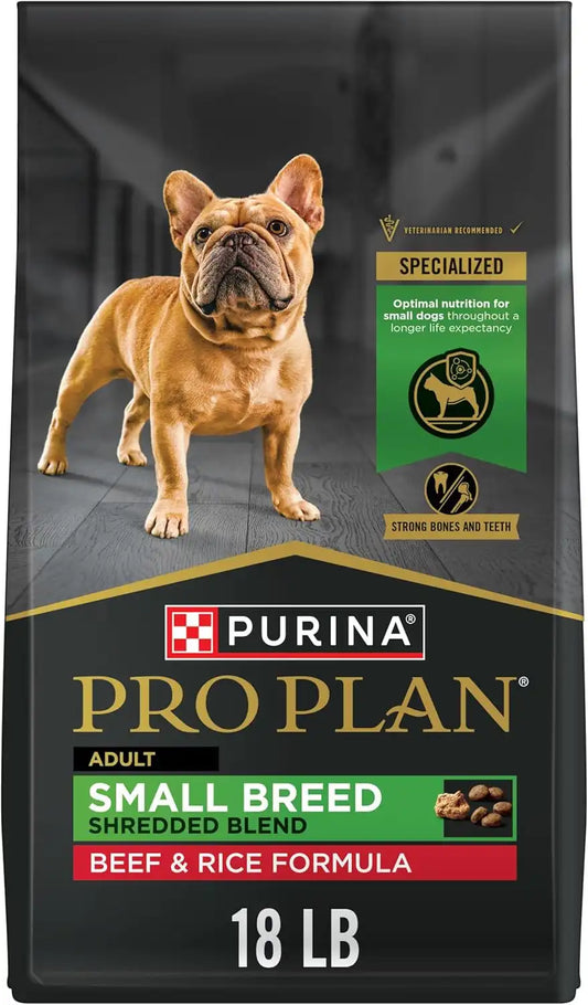Purina Pro Plan Small Breed Dry Dog Food, Shredded Blend Beef, 18 lb Bag