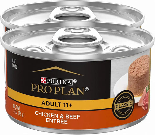 Purina Pro Plan High Protein Senior Wet Cat Food Pate,Senior 11+ Chicken & Beef Entree - 3 Oz. Pull-Top Cans,(Pack of 48)
