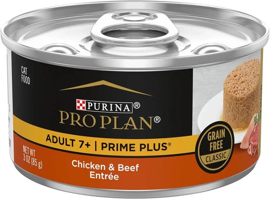 Purina Pro Plan Senior Wet Cat Food Pate, Chicken & Beef, (24) 3 oz Cans