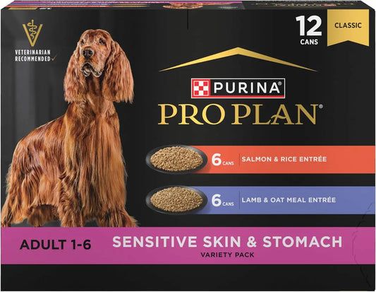 Purina Pro Plan Sensitive Skin & Stomach Wet Dog Food Variety, (12) 13 oz