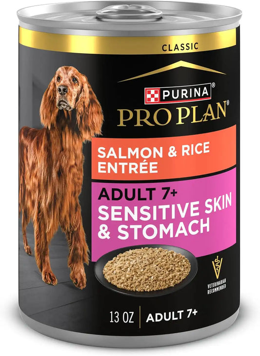 Purina Pro Plan Adult 7+ Sensitive Skin & Stomach Wet Dog Food, (12) 13 oz Cans