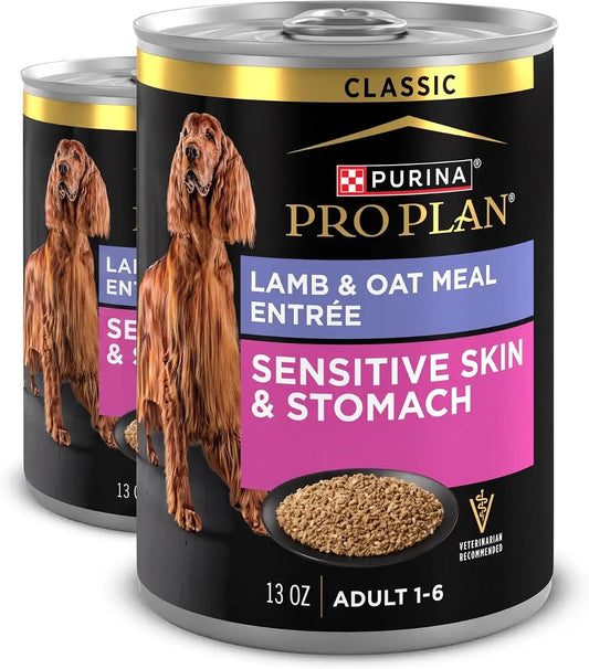 Purina Pro Plan Sensitive Skin and Stomach Dog Food Wet Classic Pate Lamb and Oat Meal Entrée - 13 oz. Cans,(Pack of 24)