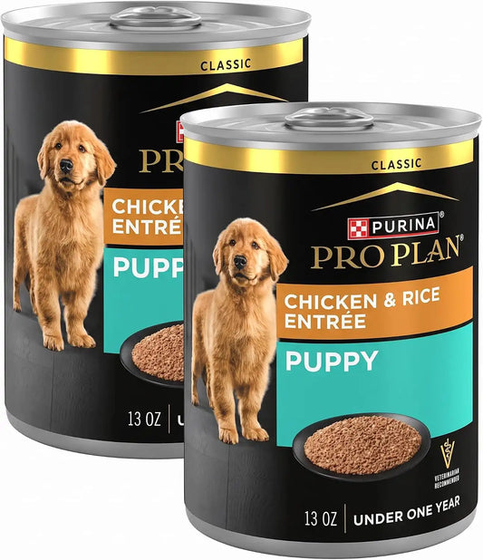 Purina Pro Plan Wet Puppy Food Pate,Wet Food Classic Chicken and Rice Entrée - 13 oz. Cans,(Pack of 24)