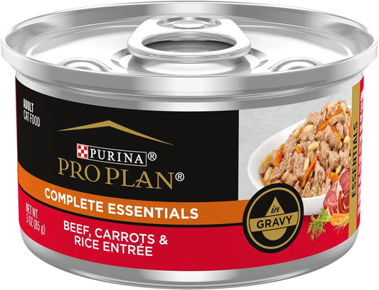 Purina Pro Plan High Protein Cat Food Wet Gravy, Beef, Carrots and Rice Entree - (24) 3 oz. Pull-Top Cans