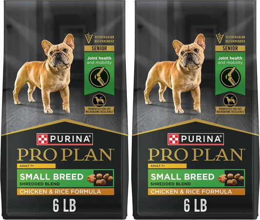 Purina Pro Plan Small Breed 7 Plus Shredded Blend Chicken and Rice Formula Senior Dog Food - 6 lb. Bag,(Pack of 2)