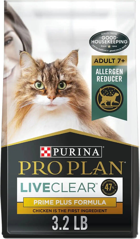 Purina Pro Plan LiveClear Senior Cat Food, Chicken & Rice, 3.2 lb Bag