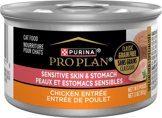 Purina Pro Plan Sensitive Skin & Stomach Wet Cat Food Pate, (24) 3 oz Cans