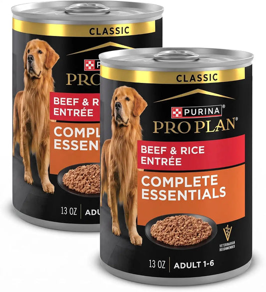 Purina Pro Plan Complete Essentials Classic Pate Dog Food,Beef and Rice Entrée - 13 oz. Cans,(Pack of 24)