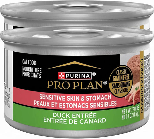 Purina Pro Plan Sensitive Skin and Stomach Wet Cat Food,Sensitive Skin and Stomach Duck Entree - 3 oz. Pull-Top Cans,(Pack of 48)