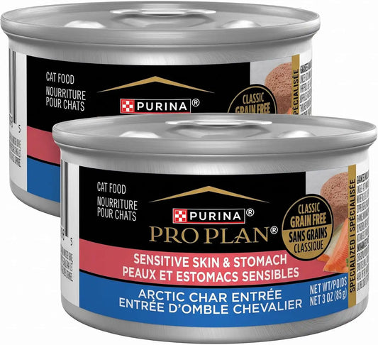 Purina Pro Plan Sensitive Skin and Stomach Cat Food Wet Pate, Sensitive Skin and Stomach Arctic Char Entree - 3 oz. Pull-Top Cans, (Pack of 48)